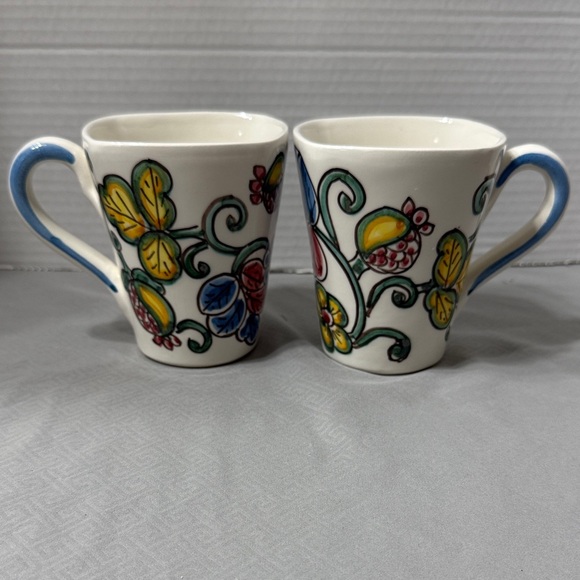 Caltagirone Other - Branciforti Caltagirone Italy HandPainted Flower Leaf Design Mugs Cups Set of 2
